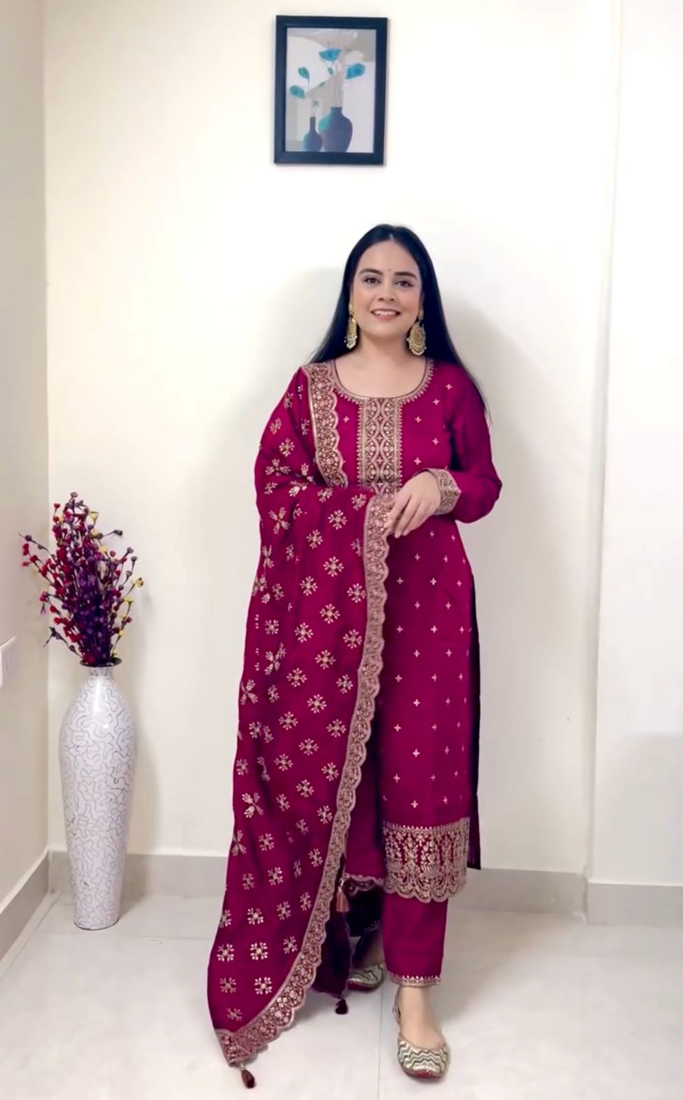 Silk Top–Pant & Dupatta Set 💫
