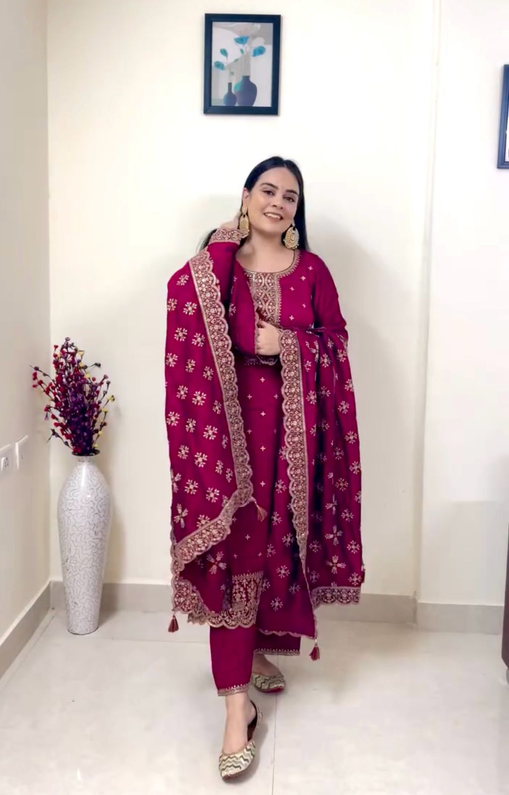 Silk Top–Pant & Dupatta Set 💫