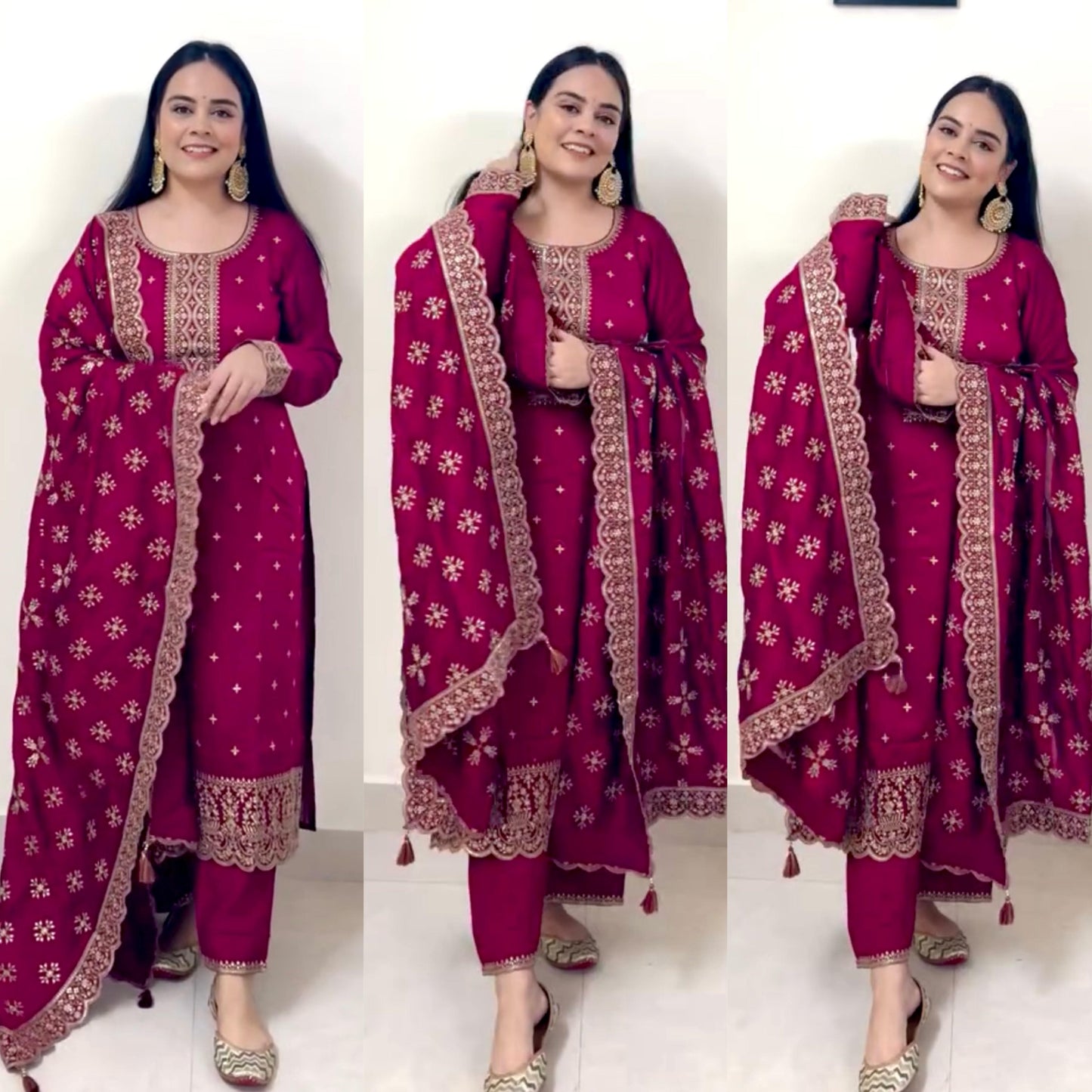 Silk Top–Pant & Dupatta Set 💫