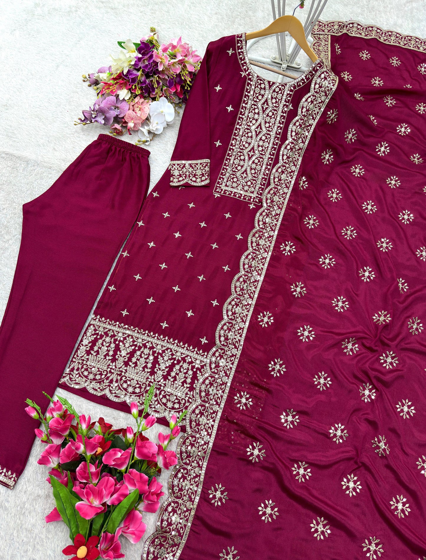 Silk Top–Pant & Dupatta Set 💫