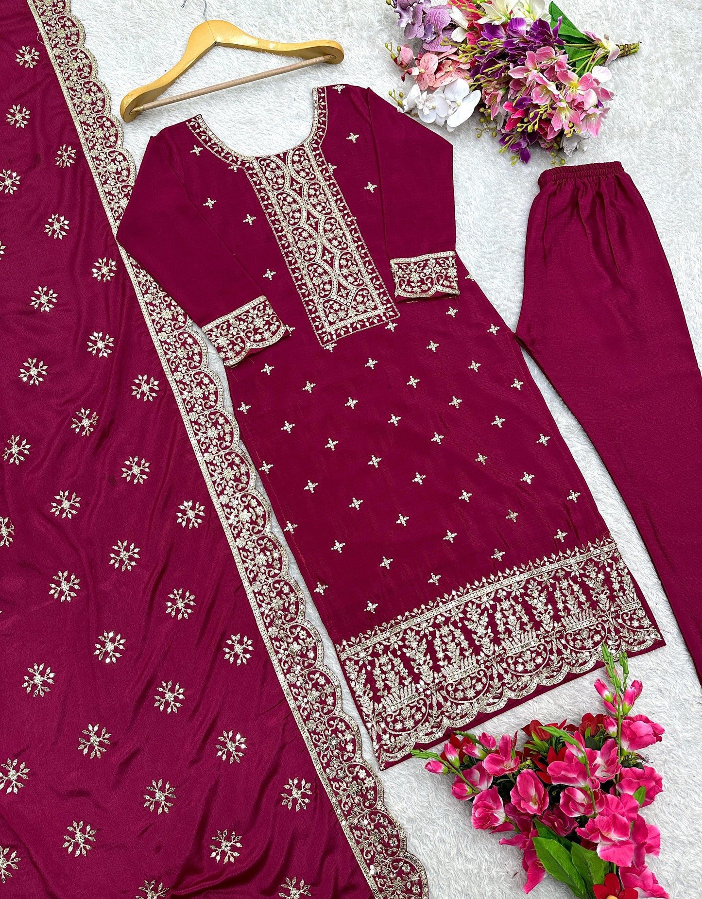 Silk Top–Pant & Dupatta Set 💫