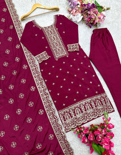 Silk Top–Pant & Dupatta Set 💫