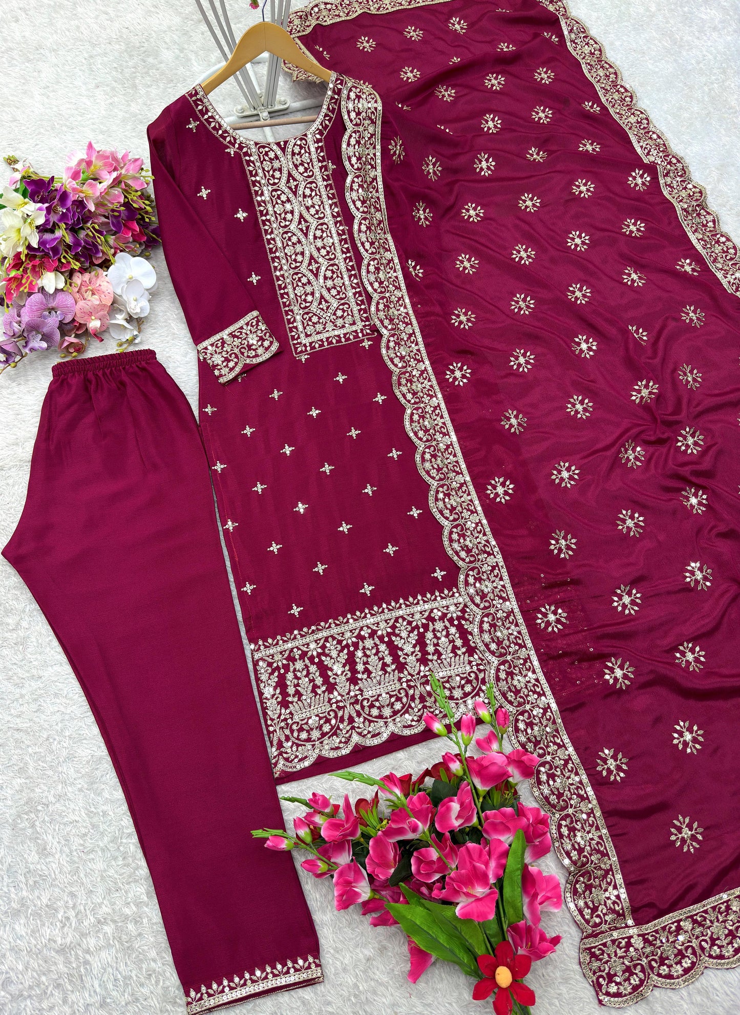 Silk Top–Pant & Dupatta Set 💫