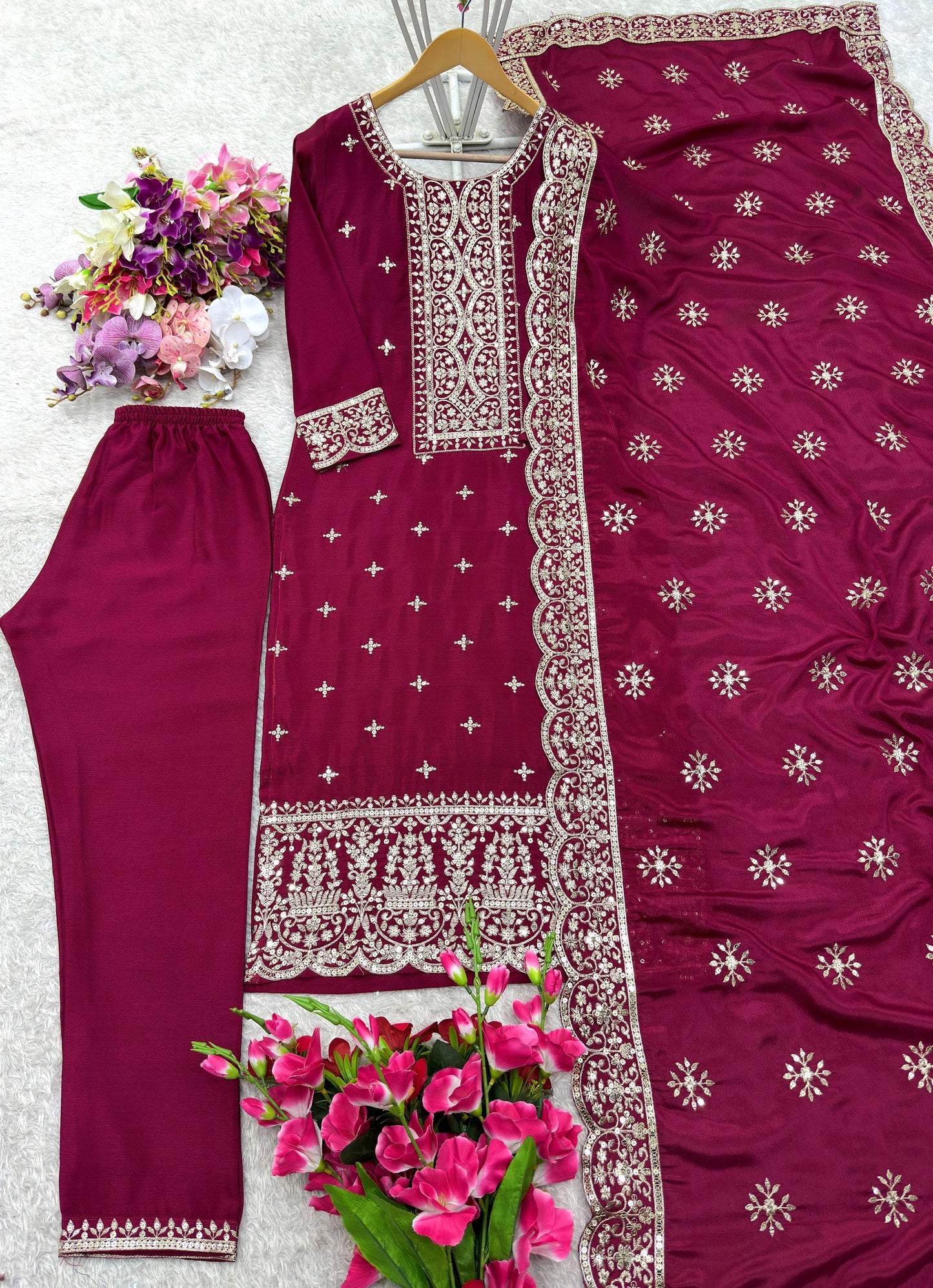 Silk Top–Pant & Dupatta Set 💫