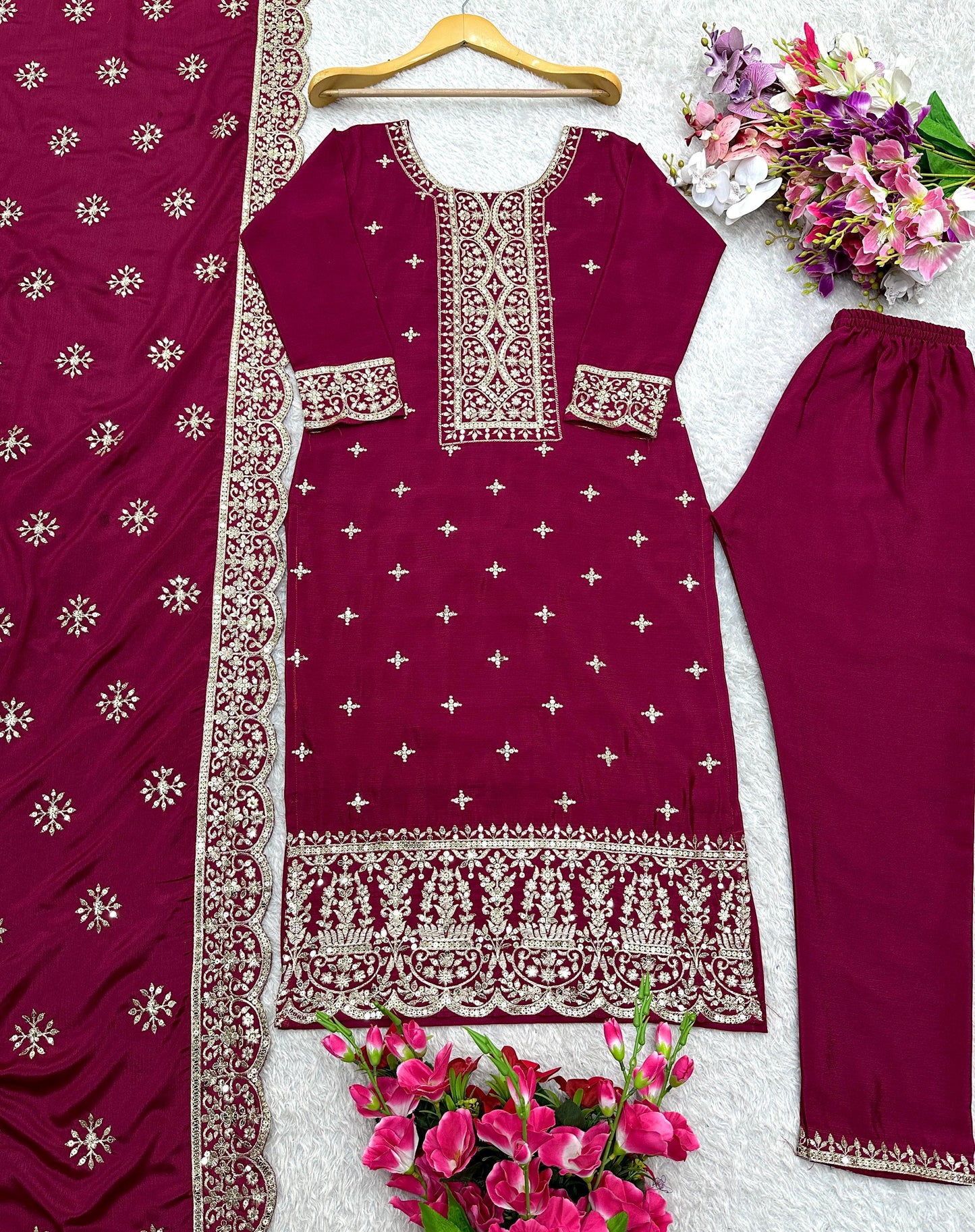 Silk Top–Pant & Dupatta Set 💫