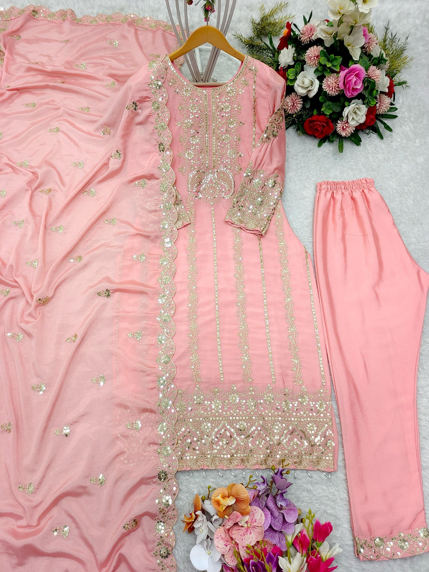 🌟✨ TFW Presents: Elegant Cinon Top-Pant Dupatta Set ✨🌟