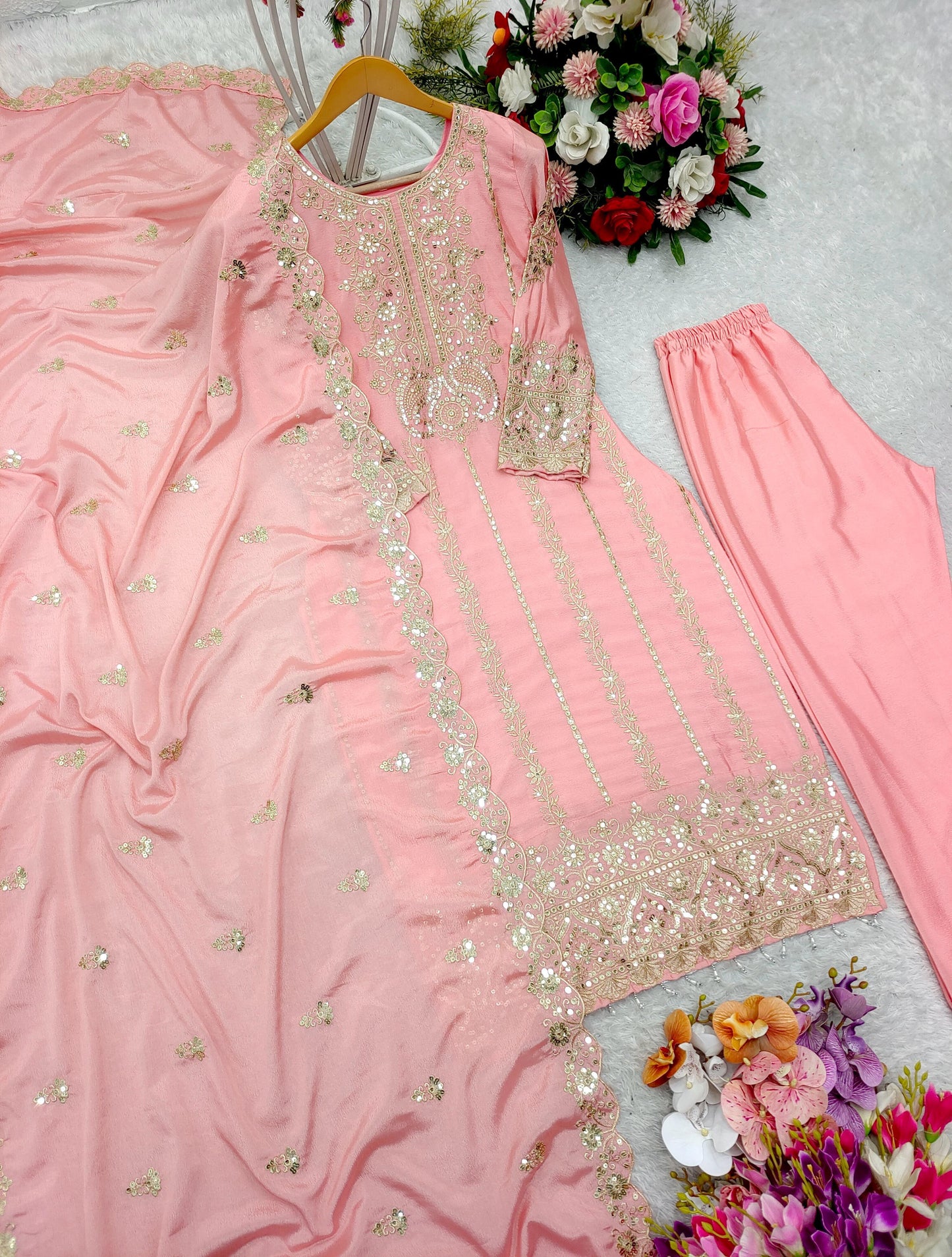 🌟✨ TFW Presents: Elegant Cinon Top-Pant Dupatta Set ✨🌟