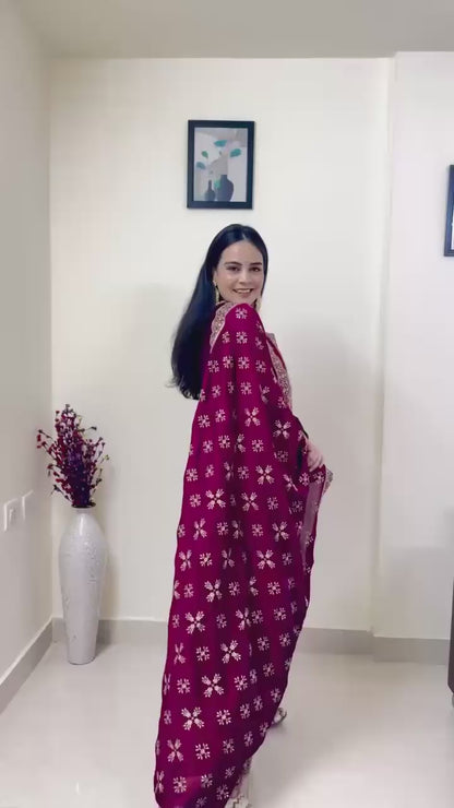 Silk Top–Pant & Dupatta Set 💫